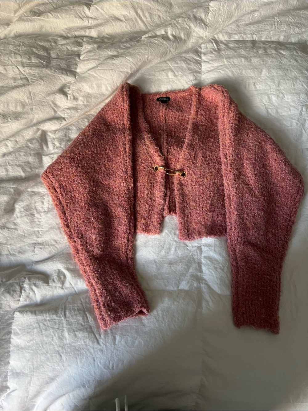 wild fable Cropped Dusty Rose Knit Cardigan with Gold Toggle